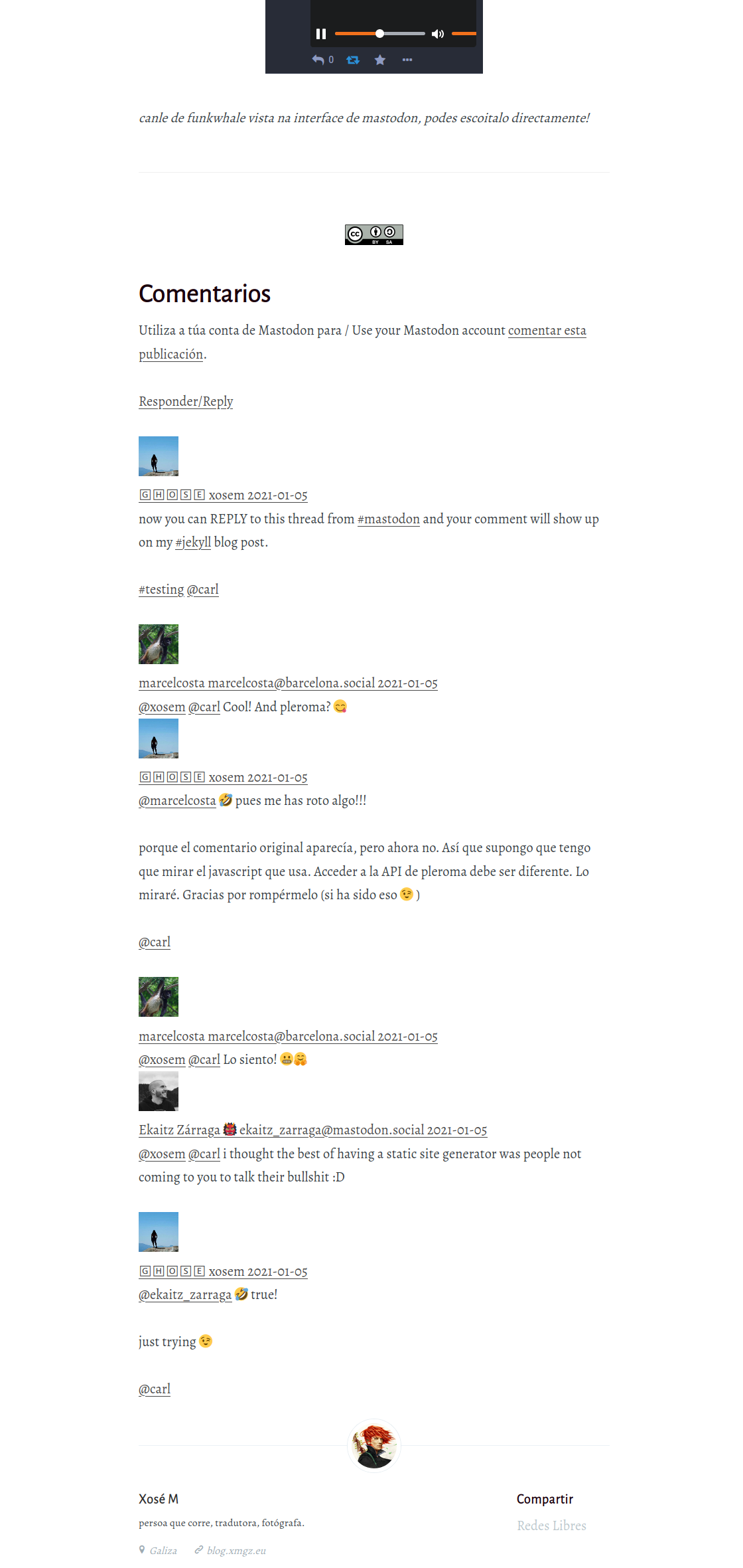 screenshot showing comments on my blog